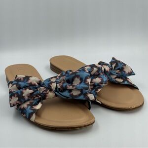 Loft Pleated Bow Slides Azure Cloud Big Bow Sandals Size 6.5